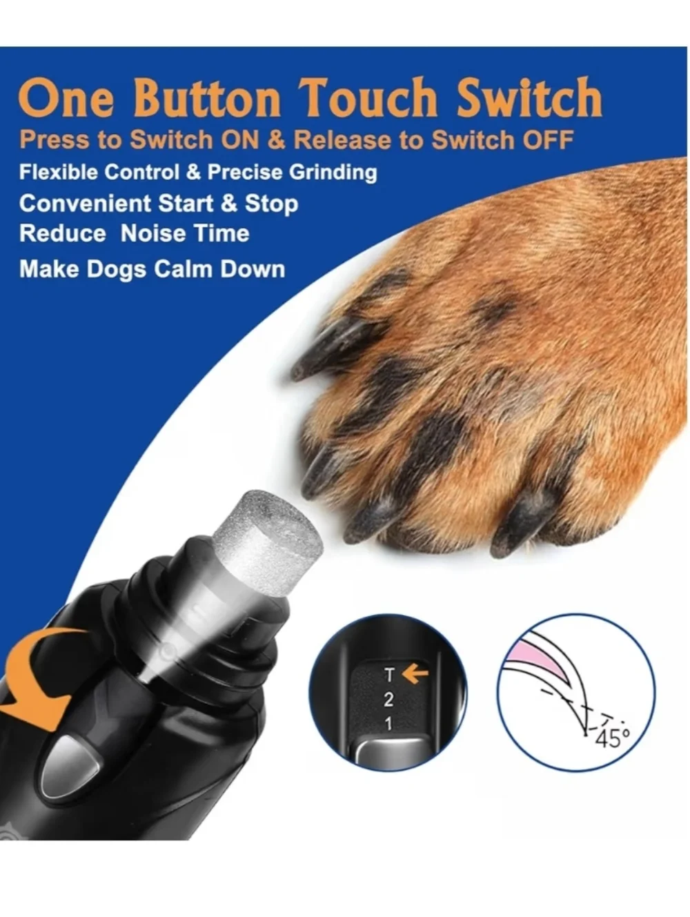 Black Rechargeable Pet Nail Grinder Grooming